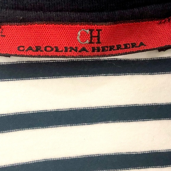 Carolina Herrera Striped Cotton Short Sleeve Top With Sheer Necktie Detail - Picture 4 of 5